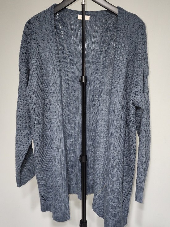 debut Sweaters - debut Open-Front Cable Knit Cardigan - Slate Blue